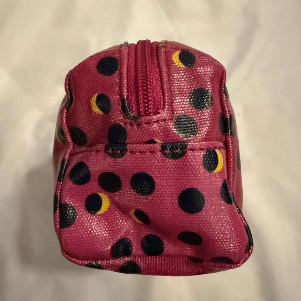Like New Fossil Keyper Fuchsia Navy Polka Dot Coated Canvas Cosmetic Bag